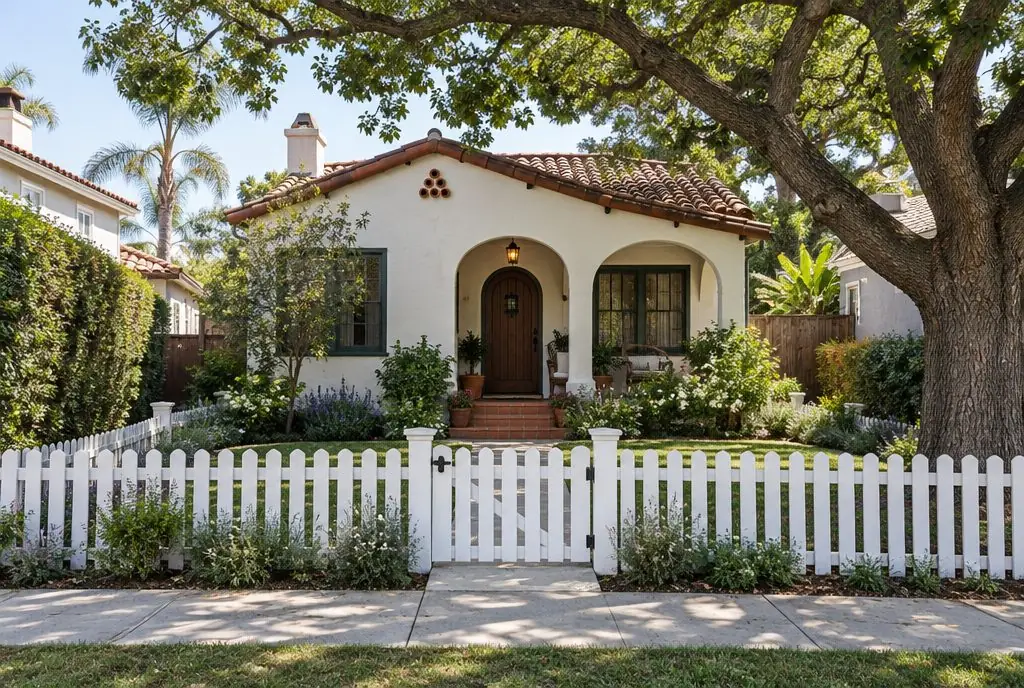 Typical Newhall backyard with a white vinyl fence